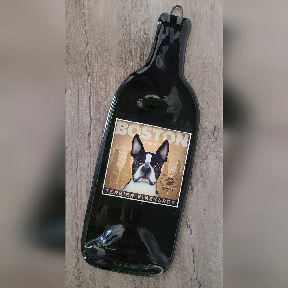 Boston Terrier Decor, Green Wine Bottle Wall Accent, Kitchen Decor, Dog Decor